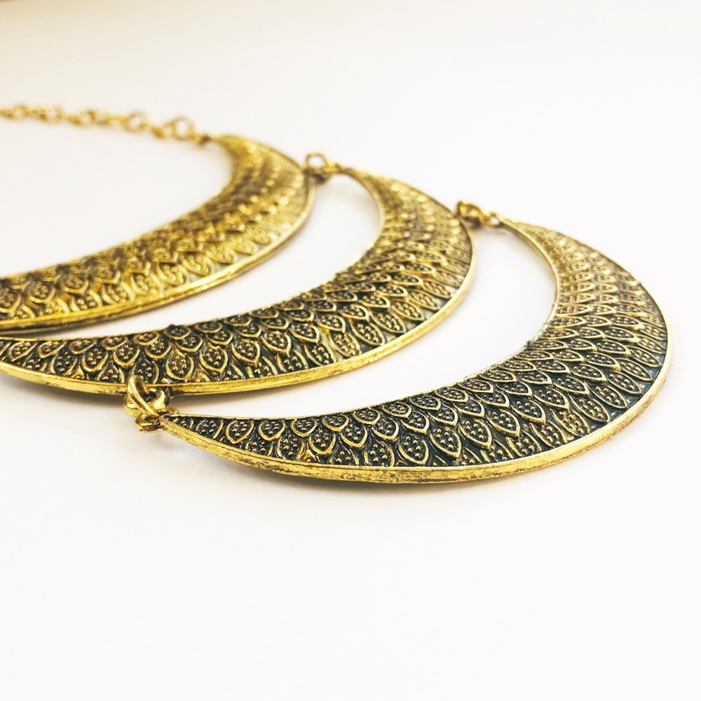 Antique gold bib statement necklace